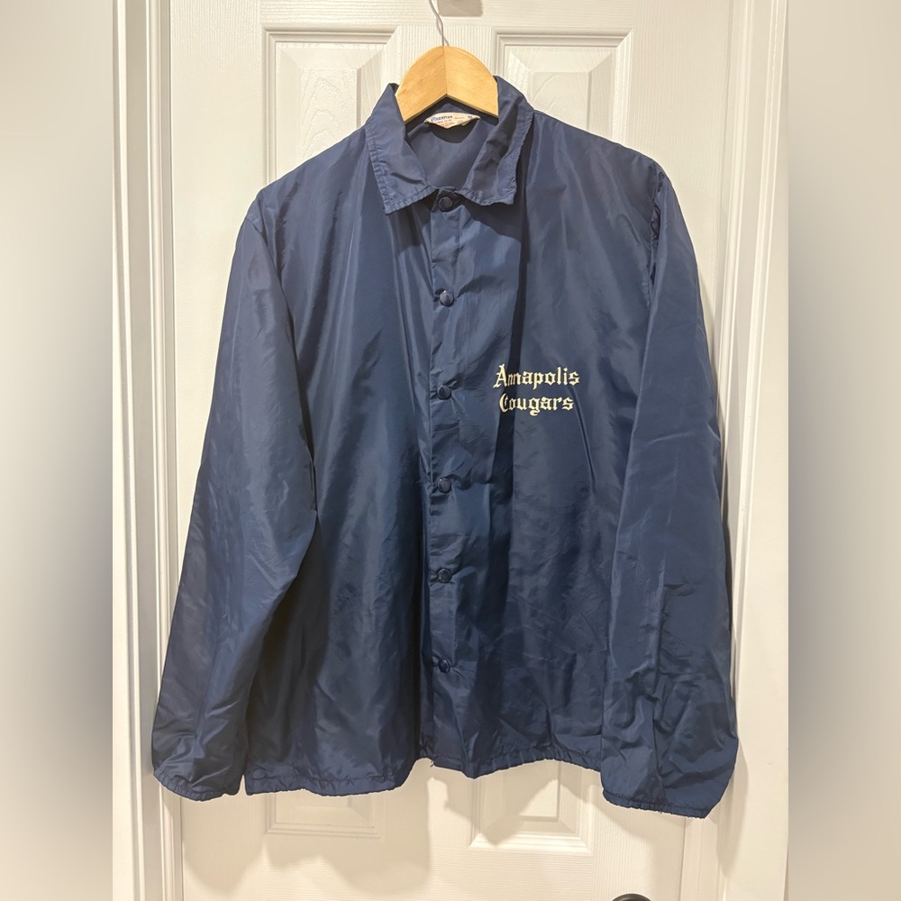 Vintage 1970s Champion Navy Windbreaker Jacket Medium Made Usa Running Man